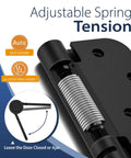 3 Pack 4 Inch Self Closing Door Hinges With Five Eighth Inch Radius Corners Black Finish For Kitchen Bathroom Garage And Office Doors No Fuss Install Durable Stainless Steel Mounting Hardware Built To Last Ideal For Interior Doors And High Traffic Use; adjustable spring tension