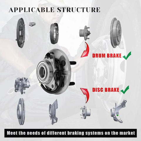 Front Wheel Bearing Hub Assembly For Ram 1500 Classic 2019 2022 515151 with ABS wire, showing compatibility with drum and disc brakes.