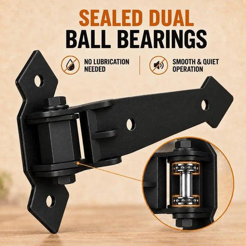 Heavy Duty Gate Hinges With 1100 Lbs Load Rating And Sealed Integrated Ball Bearings For Wooden Or Metal Driveway Gates showcasing dual ball bearings.