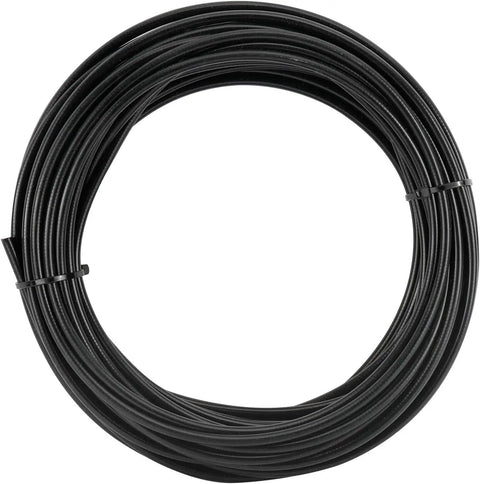 Coiled black 5mm 50ft lined bicycle brake cable housing, durable rubber outer, high carbon internal steel coil for smooth braking.