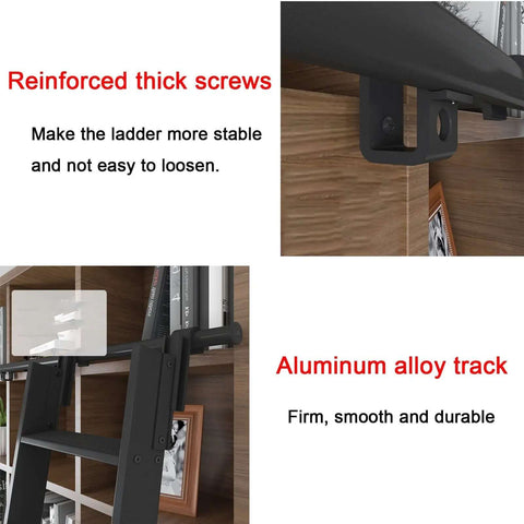 Retractable Sliding Barn Door Ladder Hardware Kit with Full Track Set featuring reinforced thick screws, shown in aluminum alloy material.