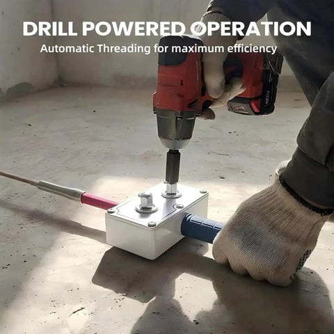 Rugged Drill Powered Wire Puller For Tight Conduits And Smooth Cable Threading With Portable Handheld Setup in use with drill.