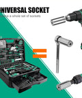 Three Piece Universal Socket Wrench Set With Ratchet And Drill Adapters Retractable One Quarter Inch To Three Quarter Inch