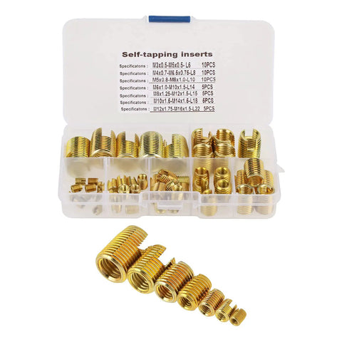 Self Tapping Thread Inserts Kit For Metal And Plastic Repair Pro Grade DIY Friendly Combo Set With Anti Vibration Design For Heavy Duty Workshop Easy Install Durable Fastener Repair Tools For Home Shop And Garage Projects, brass M3-M12 inserts in case
