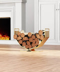 Heavy Duty Firewood Rack Built Tough For Indoor And Outdoor Use Decorative Gold Wood Holder Sturdy Alloy near fireplace