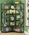 Sick Seven Tier Corner Shelving Unit For Living Room Or Office With Industrial Chic Vibe And Heavy Duty Metal Frame Engineered Wood Bookshelf showcasing decor and plants.