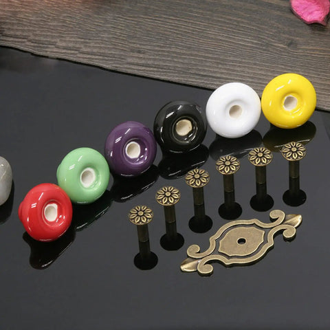 Top Shelf Vintage Ceramic Cabinet Knobs And Dresser Pulls Featuring Heavy Duty Zinc Alloy Backplates Breezy Hardware Swap For Kitchen Cupboards And Vanity Refresh 10 Pack in various colors with decorative backplates.