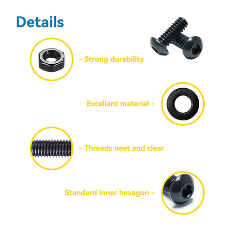 Heavy Duty M2 Screw Assortment Kit With Nuts And Washers Plus Wrench showing black zinc plated button head socket cap bolts and hex nuts.