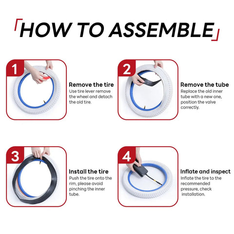 Go To 16 Inch Bike Inner Tubes Pack, 16x1.75 to 2.125 Range, assembly instructions for AV32mm Schrader Valve Tubes