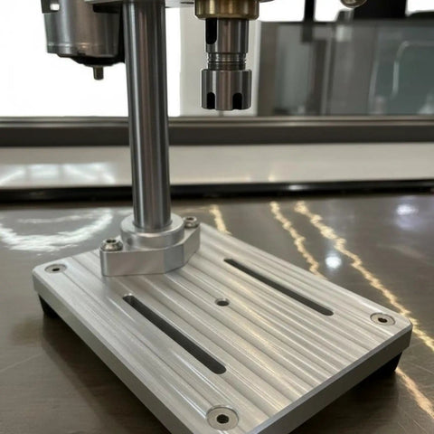 Compact Mini Bench Drill Press With Cross Slide Vise, aluminum base with precision chuck, designed for drilling wood and PCB boards.