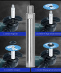 Universal Angle Grinder Attachments Kit With 5/8-11 Extension Rods Flange Nuts Clamping Blocks And Adjustable Spanner Wrench 12 Piece Set For DeWalt Milwaukee Makita Grinders Fast Change Upgrade For Safer More Efficient Grinding shown in installation steps with grinder