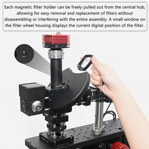 Hand removing filter from Five-Position Dichroic Filter Wheel For Telescopes With Slim Cage Design Under 1.1mm on assembly