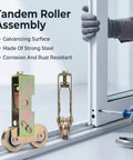 Heavy Duty Two Pack Sliding Patio Door Rollers 1-1/4 Inch Steel Ball Wheels Tandem Roller Kit assembly with strong steel rollers.