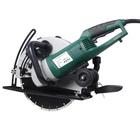2600W 14 Inch Concrete Saw With Diamond Blade Wet Dry Electric Circular Cutter For Granite And Porcelain And Tile 4300 Rpm side view showing motor and blade.