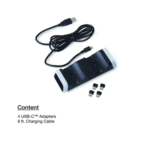 Dual PS5 Controller Charging Station With Rapid Safe Power Indicators Slick Space Saving Build That Truly Gives Gamers Zero Sweat Reliability And Keeps Console Sessions Running Smooth Sailing Always with USB-C adapters and charging cable.