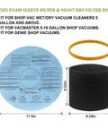 Budget Friendly Shop Vacuum Filter Kit with foam sleeve, dry filter disc, and rubber band for Shop-Vac, VacMaster, Genie.