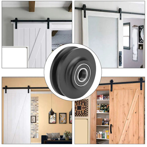 Built Tough Sliding Barn Door Hardware Kit Featuring Smooth As Butter Nylon And Zinc Alloy Rollers U Shape Groove Design For Closets Cabinets And Zero Noise Operation with roller detail