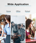Collage showing people using laptops at home, office, and school environments demonstrating wide application opportunities.