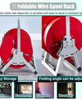 Multi Reel Electrical Wire Dispenser With Plastic Spool And Foldable Portable Cable Caddy in use, 5 reel capacity, red reels