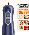 Close-up of Corded Immersion Blender With 400 Watt Copper Motor And Two Speed Modes BPA Free hand mixer control buttons for blending.