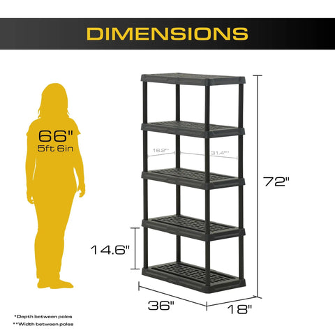 Heavy Duty Five Tier Plastic Storage Shelves For Garage Organization Rust Resistant Black Shelving Unit dimensions with height 72 inches