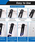Step-by-step installation of the Beast Rivet Nut Tool Kit With 455Pcs Rivet Nuts And 6 SAE And Metric Mandrels, showing usage on metal