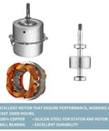 Motor components of Quiet Bathroom Exhaust Fan With Light 50 CFM 1.0 Sone Easy Install; showing copper coil and ball bearing.