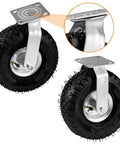 Heavy Duty Pneumatic Casters 10 Inch 4 Pack With 2 Swivel And 2 Rigids, 1200 Lbs Capacity, Rubber Wheel close-up view