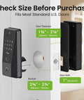 Slick Palm Vein Smart Door Lock With Built In Wifi And Keyless Entry For The Front Door featuring size specifications for installation.