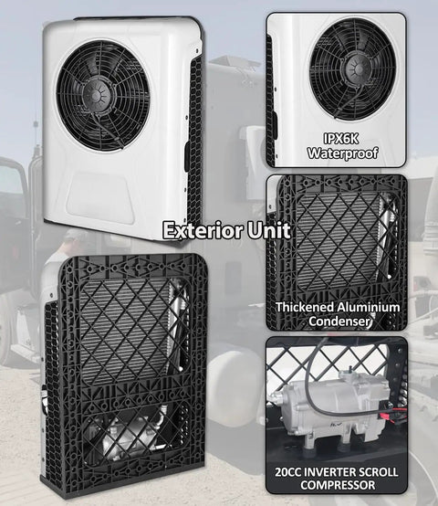 12V Mini Split Air Conditioner With Brushless Motor For Trucks RVs And Vans 9500 BTU DC To AC Cooling Waterproof Exterior Unit