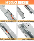 Full Extension Undermount Drawer Slides With Smooth As Butter Soft Close Action showing screw holes and galvanized steel details.