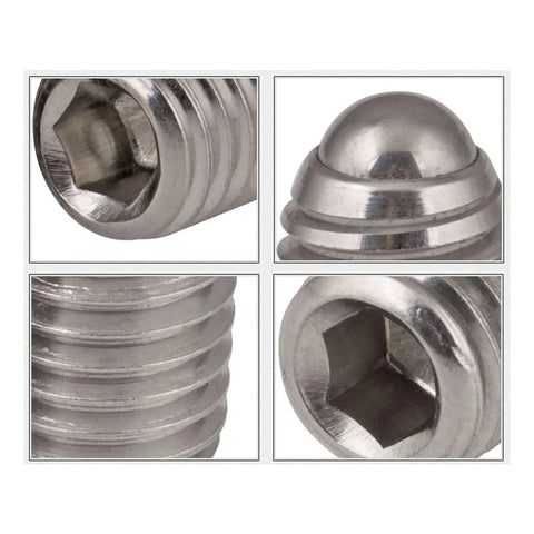 Rock Solid 304 Stainless Steel Spring Plunger M6 Grub Bolt Featuring Precision Ball Detent Fastener 30mm Long close-up of screw head and detent details