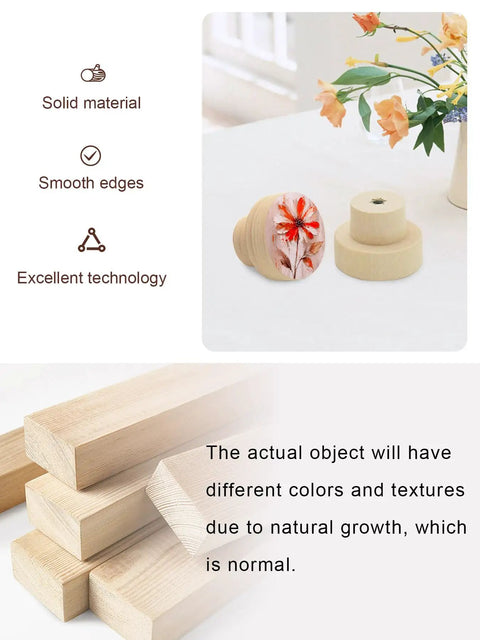 Kickass Red Floral Wooden Cabinet Knobs Solid Beech Drawer Handles One Point Four Inch Round Kitchen Cupboard Pulls, smooth edges and solid material.