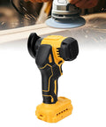 Heavy Duty Portable Three Inch Cordless Angle Grinder And Mini Circular Saw Featuring Badass Brushless Motor Dual Mode Setup For No Sweat Wood Metal Tile Cutting Jobs close-up on handheld tool with sparks, battery powered design