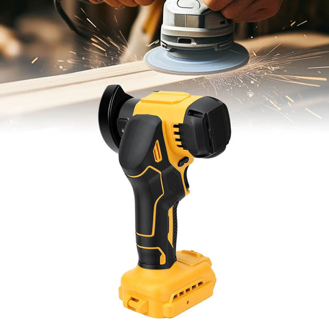 Badass Cordless Mini Circular Saw With Brushless Motor Spins At 12000 RPM And 3 Adjustable Speeds With Dual Mode Capability To Flip Into An Angle Grinder For Cutting Wood Metal Tile Plastic Works With Dcb 18v Batteries on workbench, showcasing cutting action.