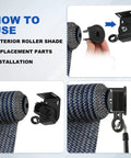 Hella Durable Replacement Clutch Plugs For 1.5 Inch Roller Blinds, Universal 28mm Curtain Rod Repair Kit In Top Shelf Brown Plastic installation instructions with exterior roller shade.