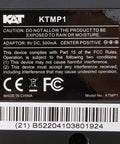 Label on Compact Electronic Drum Pad Sound Module showing compliance and caution details, model KTMP1, made in China.