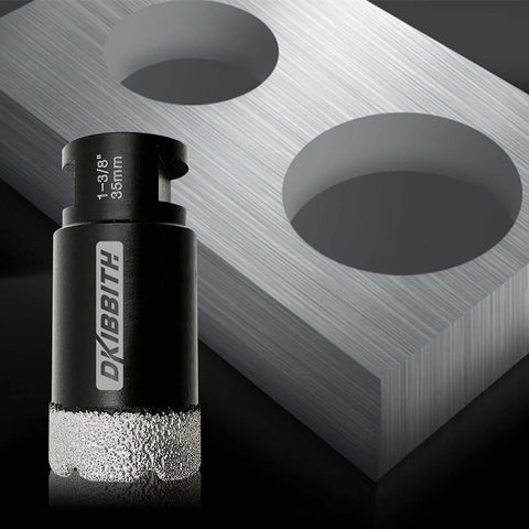 Dry diamond core drill bit for tile, 1-3/8 in (35 mm) size, black metal body with diamond grit edge
