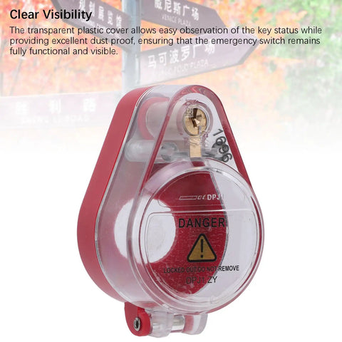 Emergency Stop Button Switch Cover For 22mm Mount Transparent ABS Lockout Guard With Keys Tag And Cable Ties