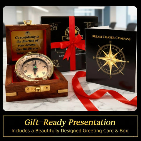 Go Confidently Brass Compass Gift For Graduation, College And High School, Unique Gift For Him with greeting card and box