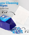 Lens Cleaning Wipes for Eyeglasses, pre-moistened, pocket-size 5x6 inches, 600 individually wrapped wipes.