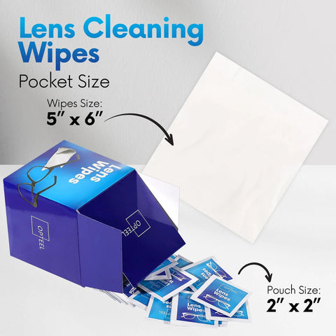 Lens Cleaning Wipes for Eyeglasses, pre-moistened, pocket-size 5x6 inches, 600 individually wrapped wipes.