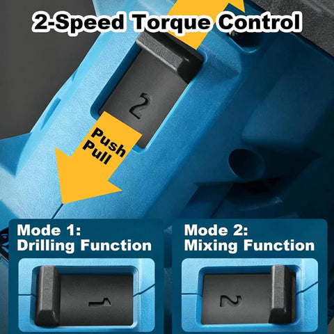 2-Speed Control for Cordless Drill And Cement Mixer With Two Speed Control And Rotatable Grip, Heavy Duty Power Tool for versatile use.