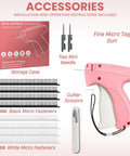 Straight Up The Ultimate Stitch Gun For Clothes Repair And Quick Fix Tagging For Seam Hemming Or Fabric Labeling Comes Loaded With Two Needles One Scissors And Four Thousand White Black Fasteners Seriously Kickass image showing tag gun, needles, scissors, and fasteners.