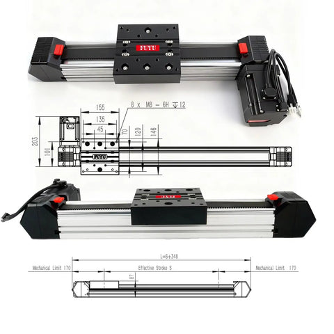 Badass 750W Belt Drive Linear Actuator With 2000Mm Stroke And 80Kg Carry Capacity Smooth Industrial Servo Motor Guide Rail Kit with dimensions.