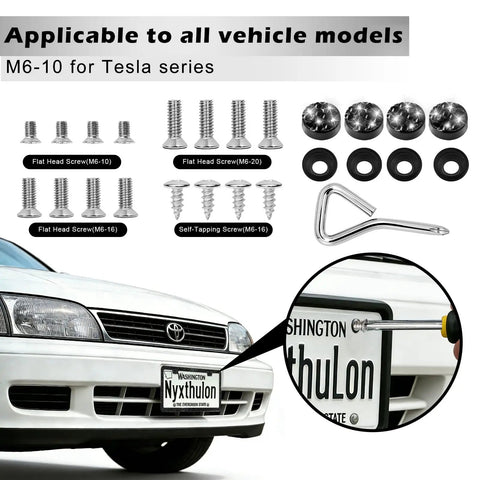 Car with Glitzy License Plate Frame Set For Women and installation hardware, highlighting obstruction-free sparkle and durability.