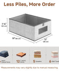 Top Shelf Fabric Storage Bins With Clear Mesh Windows And Tough Pull Handles Level Up Your Closet Game In Clean Grey Four Pack For Easy Peasy Organization, measuring 19 by 11 by 7.75 inches.