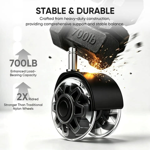 Heavy Duty Five Pack Super Slick Office Chair Caster Wheels With Silent Dual Bearings For Dang Smooth Swivel Glide On Hardwood Or Carpet with 700lb capacity.