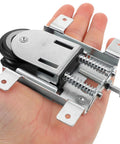 Heavy Duty Metal Sliding Door Roller With Double Bearing Reinforced Axles shown in hand, highlighting sturdy metal construction and pulley.