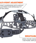 Interior of Vented Hard Hat With Light For Night Safety, full brim style, ratchet suspension detail, Skullerz 8973LED white